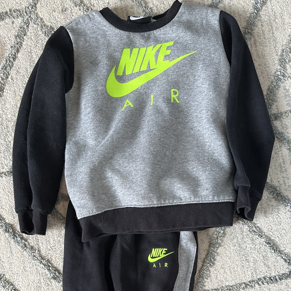 Nike Air Kids Set in Gray and Black with Neon Green Logo